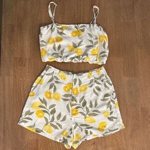 Z Supply Lemon Print Linen Set Small Tank + Shorts Matching
